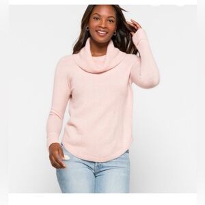 Market & Spruce Breckenridge pink contrast waffle cowl neck sweater size M